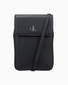 Buy 여성 CKJ 미니멀 모노그램 플랩 폰 크로스백 in color BLACK