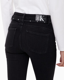 Buy 여성 하이라이즈 바디 부츠핏 앵클 블랙 기모 데님 in color WASHED BLACK LOGO LACE