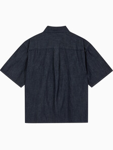 Buy 남성 캠프 반팔 데님 셔츠 in color BLUE BLACK HANGER LOOP