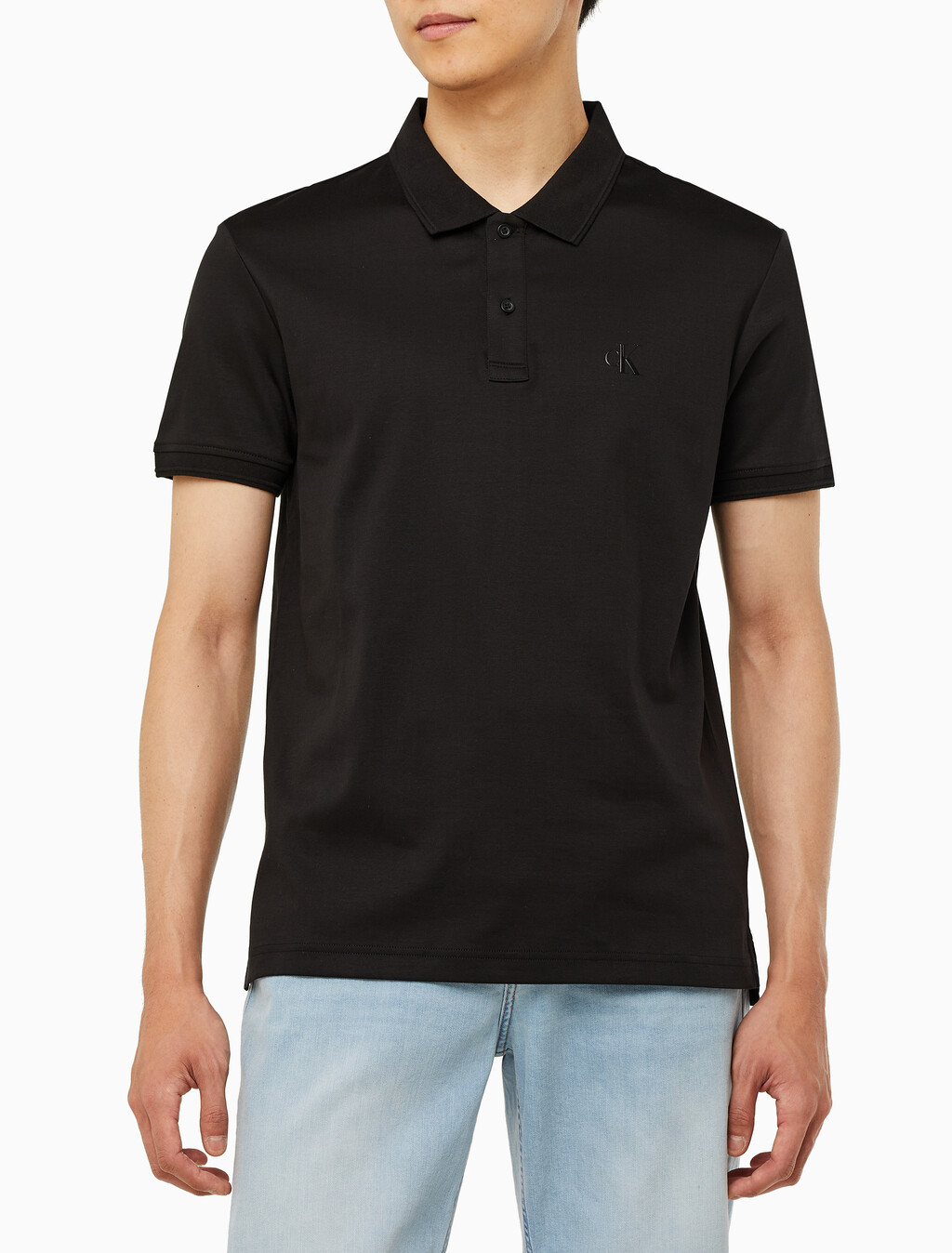 Buy 남성 톤온톤 로고 레귤러핏 폴로 반팔 티셔츠 in color CK BLACK