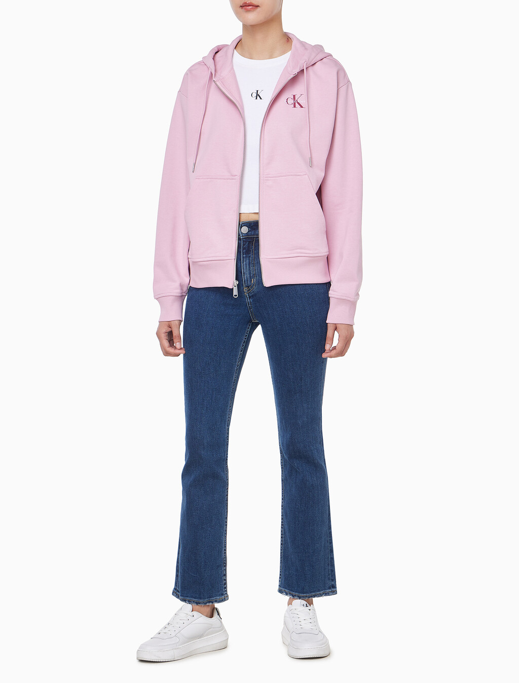 Buy 여성 모노그램 프렌치 태리 풀집업 후디 in color Pink