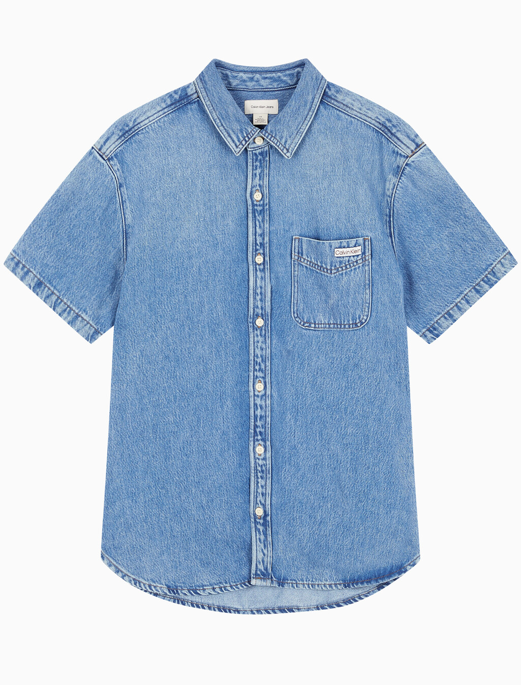 Buy 남성 블루 텐셀 반팔 데님 셔츠 in color BLUE RETROGRADE