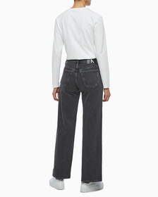 Buy 여성 하이라이즈 와이드핏 데님 in color GREY STEPPED RELEASE HEM