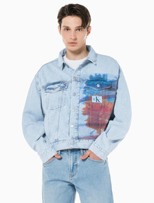 Buy 남성 오버사이즈핏 박시 크롭 데님 재킷 in color CHALKY BLUE