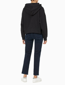 Buy 여성 아카이브 릴렉스핏 CK 스몰 로고 크롭 기모 후드 집업 in color BLACK BEAUTY