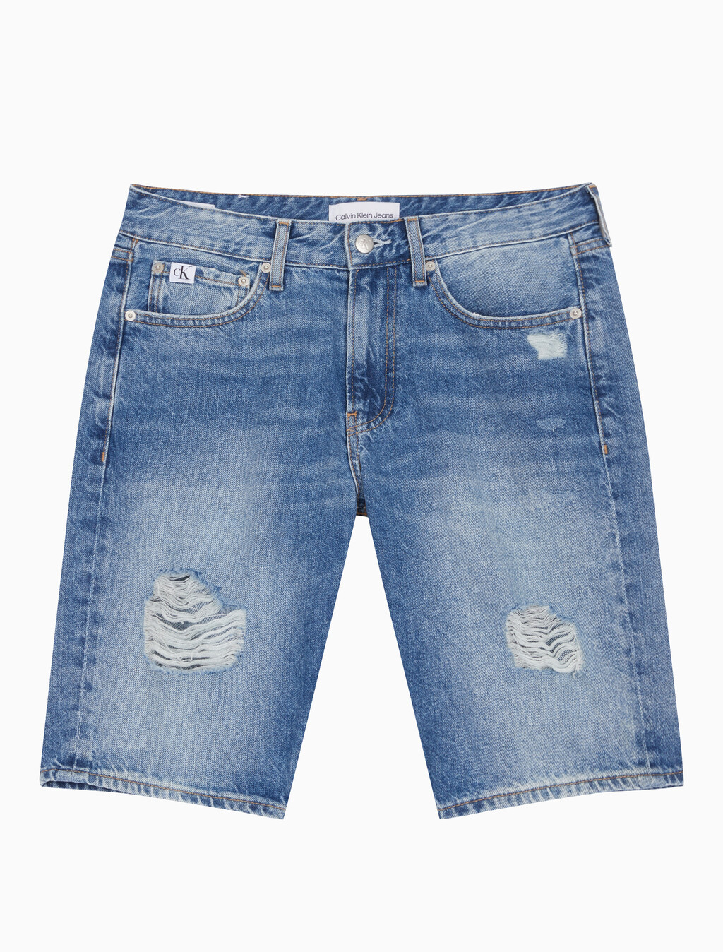 Buy 남성 레귤러핏 디스트로이드 라이트블루 데님 쇼츠 in color CHALKY BLUE