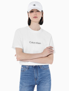 Buy 여성 릴렉스드 스탠다드로고 크루넥 반팔 티셔츠  in color BRILLIANT WHITE