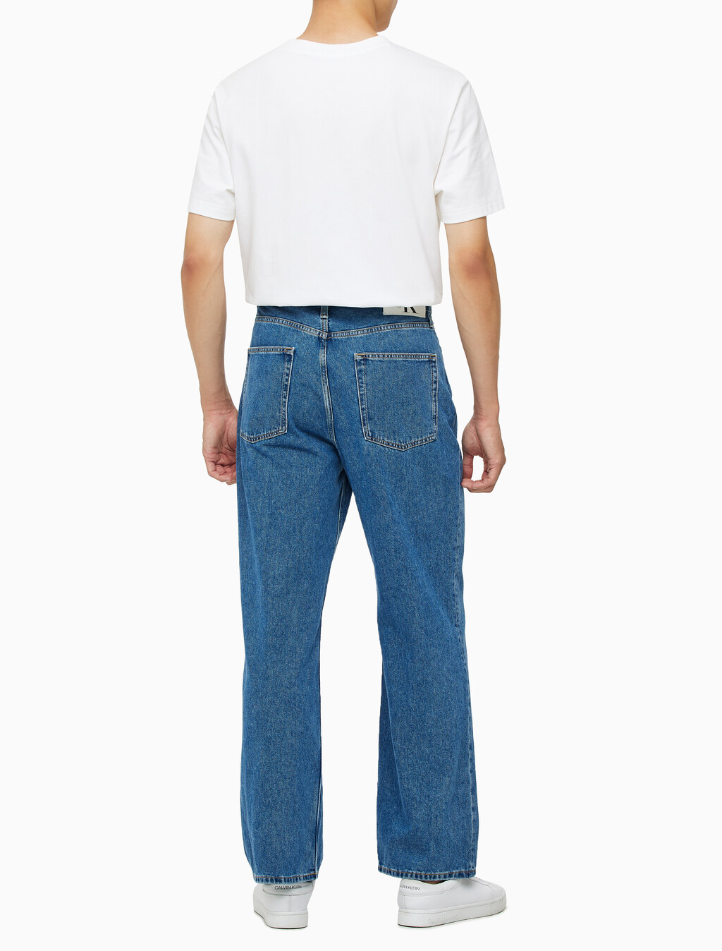 Buy 남성 와이드핏 미드블루 데님 in color MID BLUE BACK EMBRO