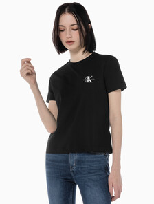 Buy 여성 레귤러핏 스몰 모노그램 로고 반팔 티셔츠  in color CK BLACK