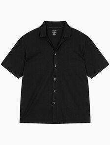 Buy 남성 니트 텐셀 쿨링 숏슬리브 버튼다운 탑 in color BLACK