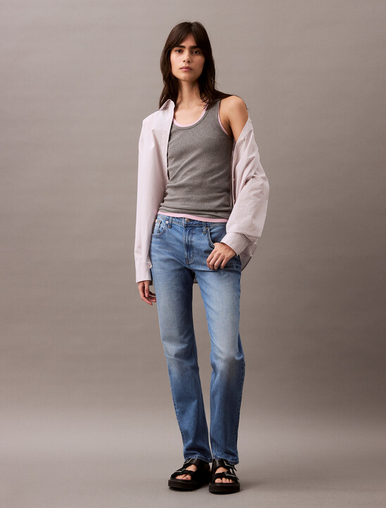 여성 미드라이즈 슬림 스트레이트핏 블루 37.5 데님