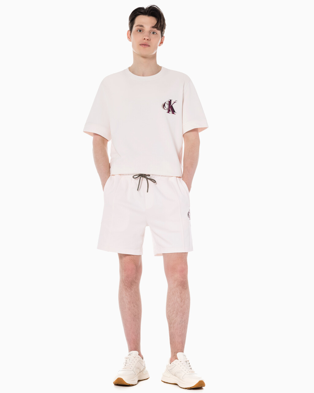 Buy 남성 시즈널 트리플 모노그램 스웨트 쇼츠 in color ANCIENT WHITE