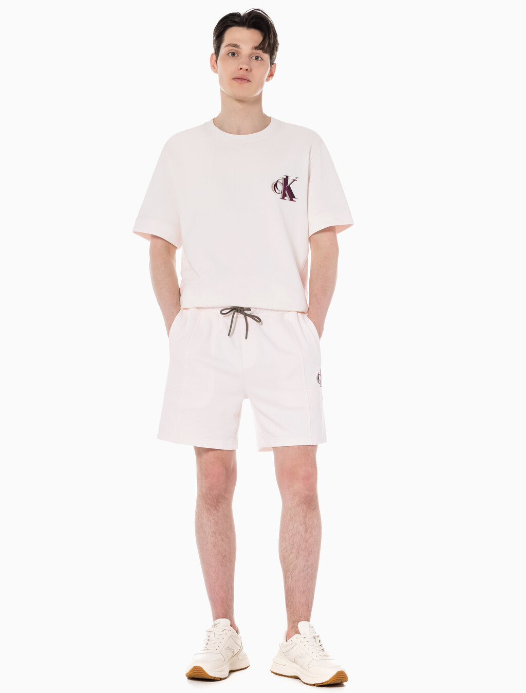 Buy 남성 시즈널 트리플 모노그램 스웨트 쇼츠 in color ANCIENT WHITE