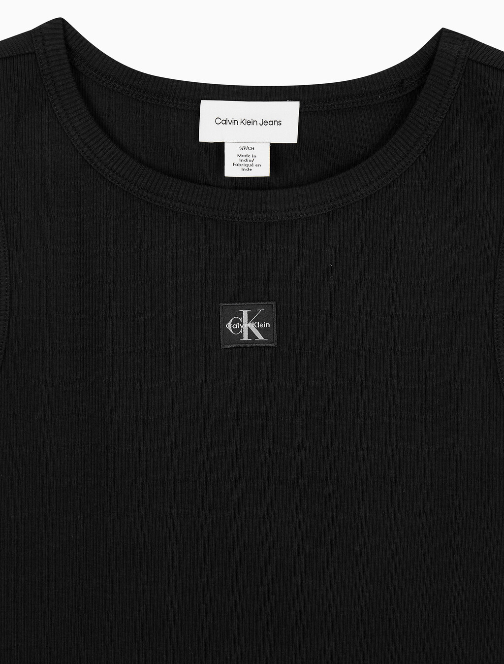 Buy 여성 우븐라벨 코튼 립 탱크 탑 in color BLACK