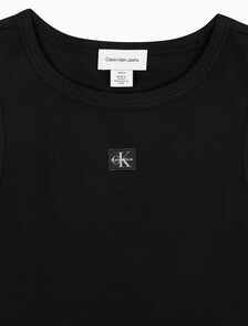 Buy 여성 우븐라벨 코튼 립 탱크 탑 in color BLACK