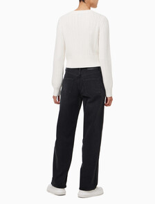 Buy 여성 90's 스트레이트핏 블랙 기모 데님 in color WASHED BLACK LOGO LACE