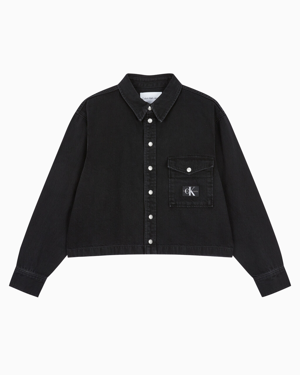Buy 여성 크롭 대드 데님 셔츠 in color WASHED BLACK LOGO LACE