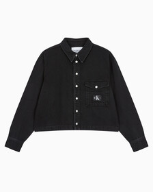 Buy 여성 크롭 대드 데님 셔츠 in color WASHED BLACK LOGO LACE