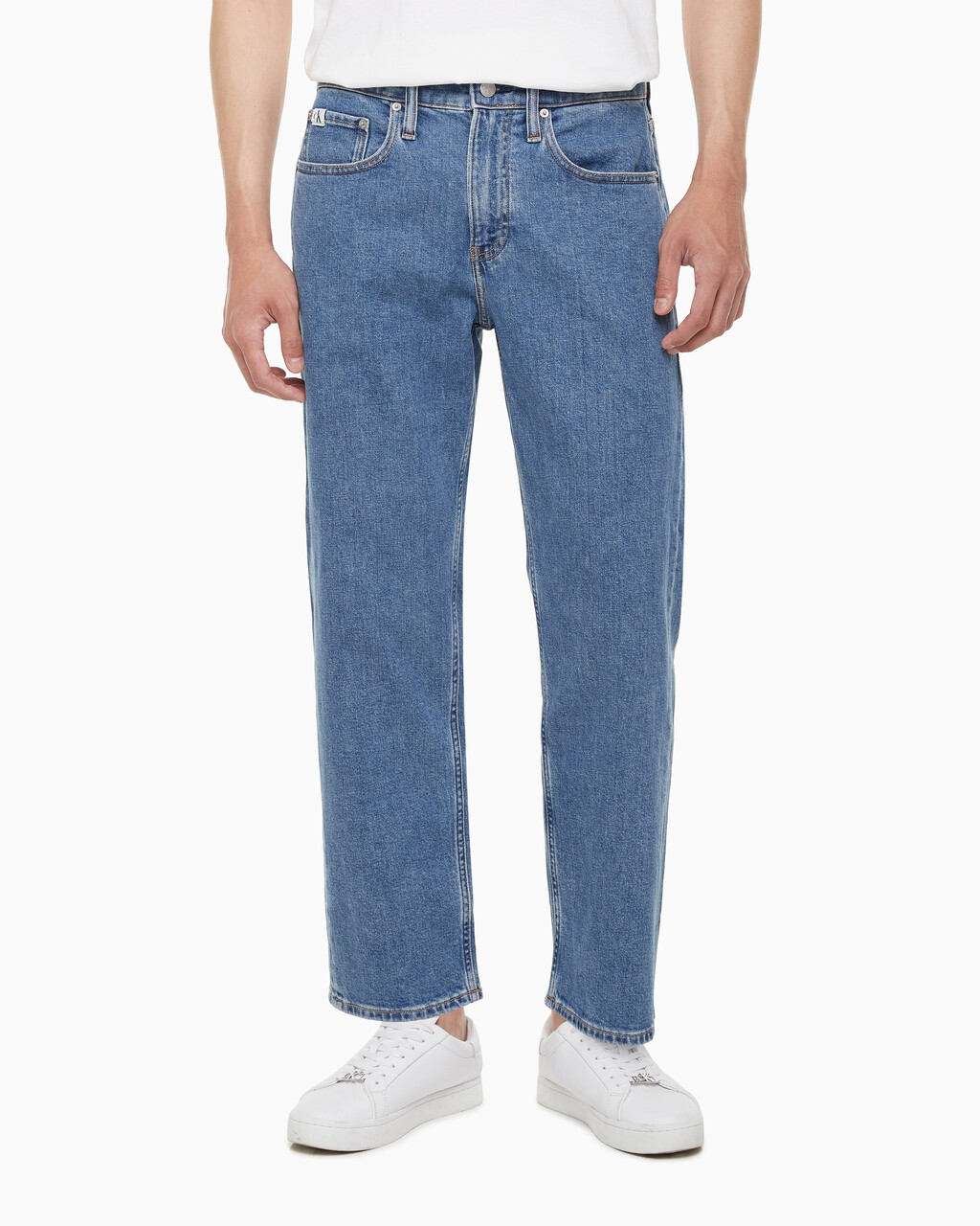 Buy 남성 90'S 스트레이트핏 크롭 데님 in color MID BLUE BACK EMBRO