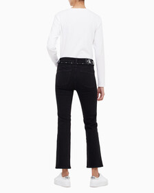 Buy 여성 하이라이즈 바디 부츠핏 앵클 블랙 기모 데님 in color WASHED BLACK LOGO LACE