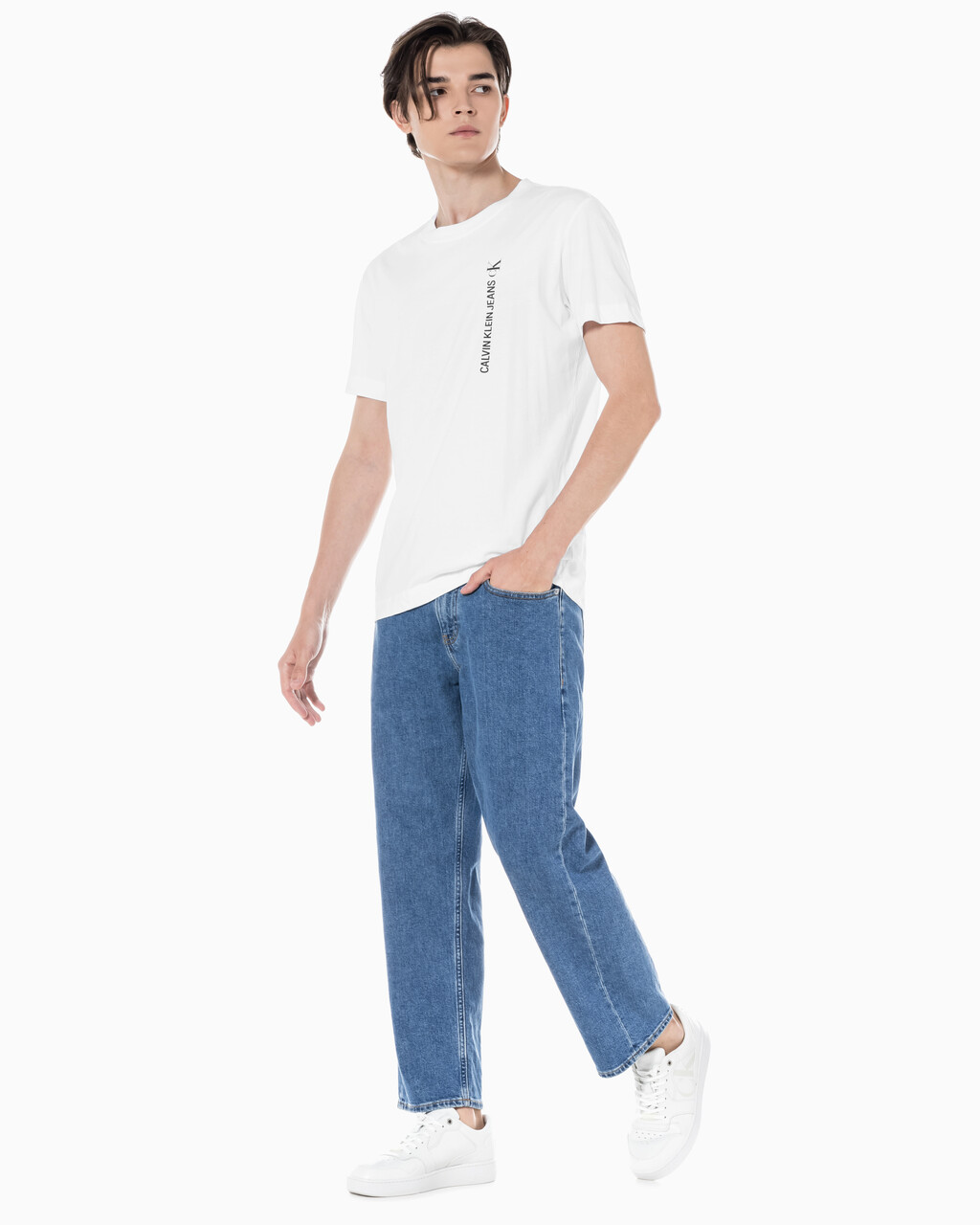 Buy 남성 90'S 스트레이트핏 크롭 데님 in color MID BLUE BACK EMBRO