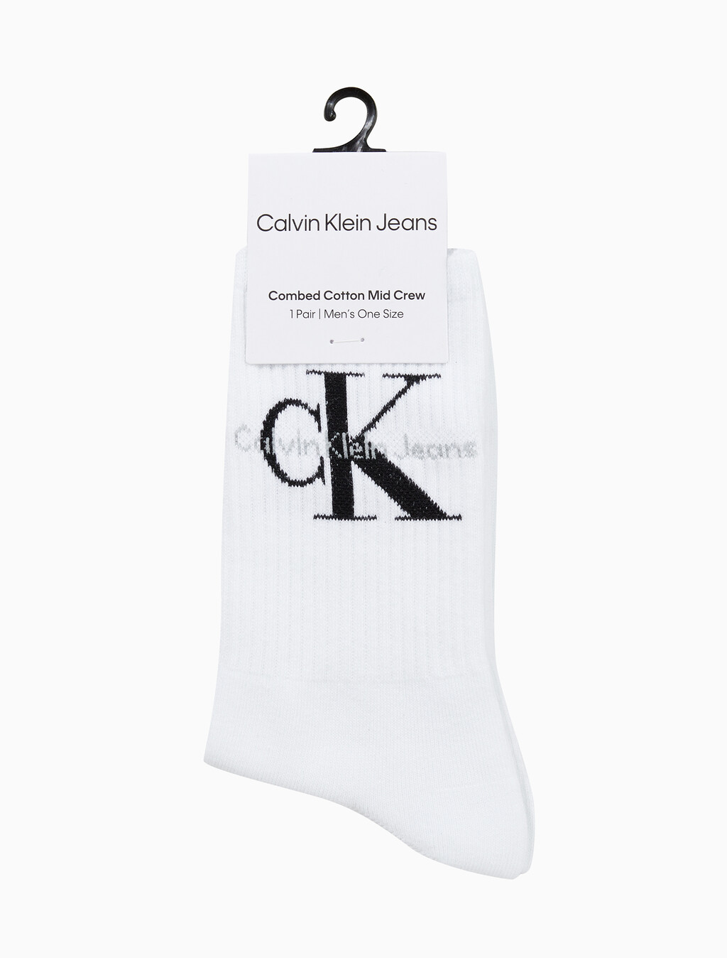 Buy 남성 콤드 코튼 립 크루 모노그램 중목 양말 (화이트 1 PAIR) in color WHITE