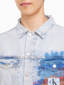 Buy 남성 오버사이즈핏 박시 크롭 데님 재킷 in color CHALKY BLUE