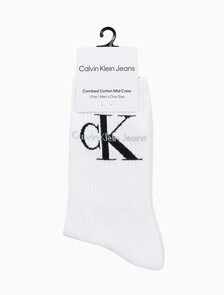 Buy 남성 콤드 코튼 립 크루 모노그램 중목 양말 (화이트 1 PAIR) in color WHITE