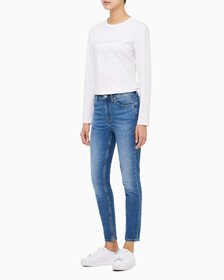 Buy 여성 하이라이즈 바디 스키니핏 미드 블루 앵클 37.5 데님 in color MID BLUE BACK EMBRO