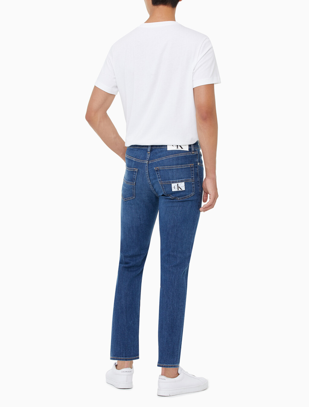 Buy 남성 슬림 스트레이트핏 다크 블루 크롭 데님 in color BLUE BLACK HANGER LOOP