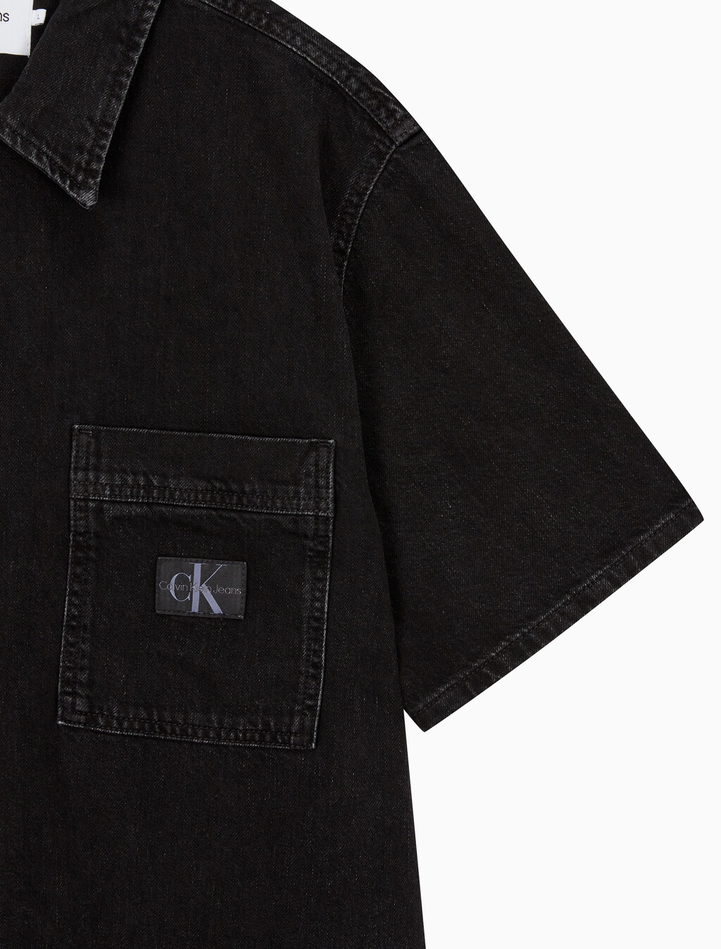Buy 남성 데님 캠프 반팔 셔츠 in color WASHED BLACK LOGO LACE