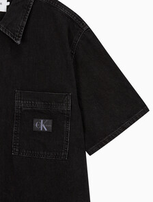 Buy 남성 데님 캠프 반팔 셔츠 in color WASHED BLACK LOGO LACE