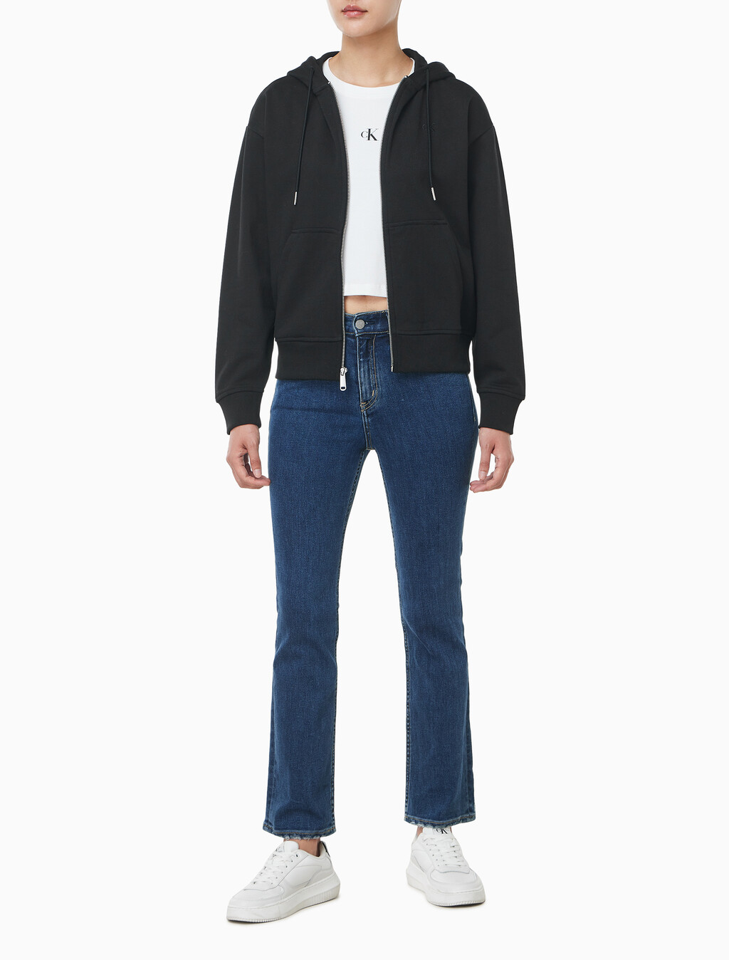 Buy 여성 아카이브 로고 프렌치 테리 풀집업 후디 in color BLACK