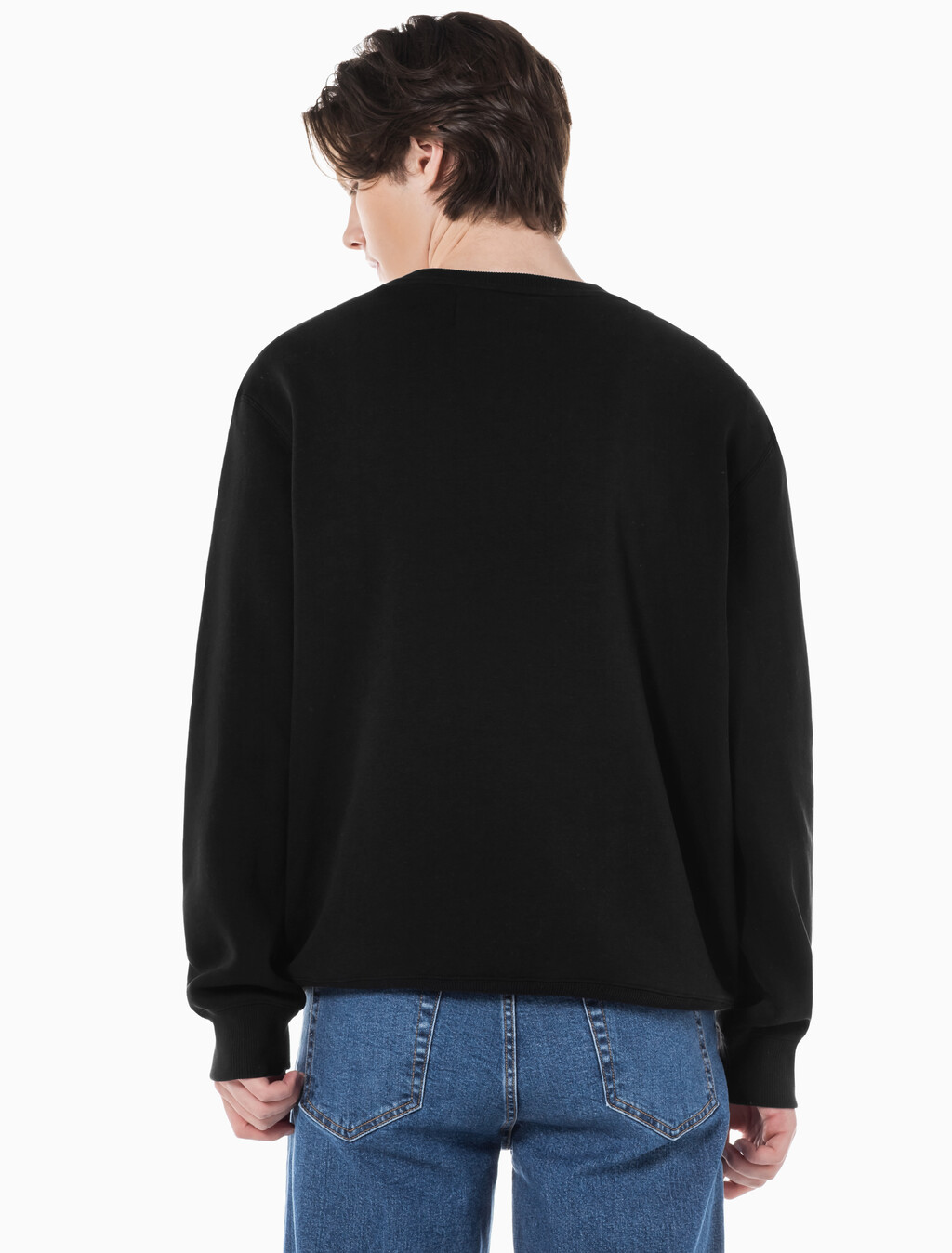 Buy 남녀공용 릴렉스핏 스몰 모노그램 로고 기모 스웨트셔츠 in color CK BLACK