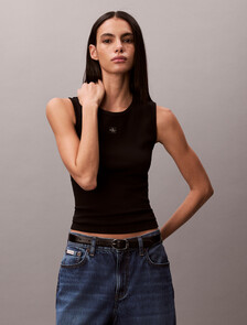 Buy 여성 우븐라벨 베이비립 컷아웃 탱크 in color BLACK