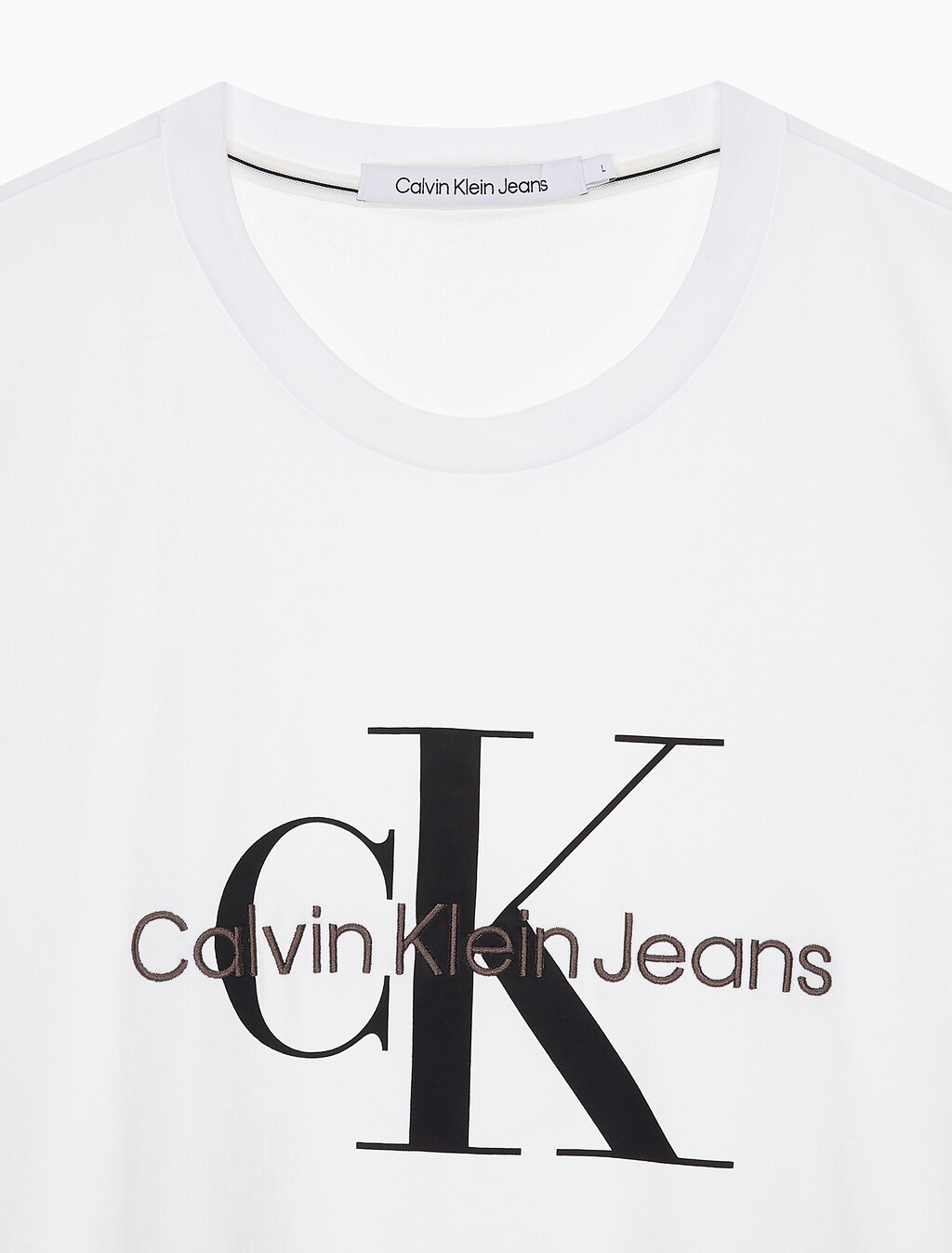 Buy 남성 레귤러핏 모노그램 엠브로이더리 로고 반팔 티셔츠  in color BRIGHT WHITE