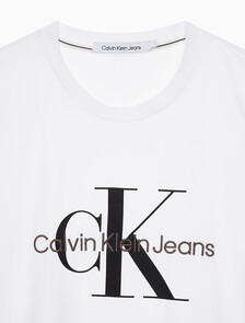 Buy 남성 레귤러핏 모노그램 엠브로이더리 로고 반팔 티셔츠  in color BRIGHT WHITE