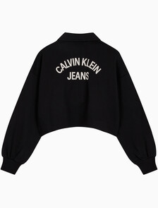 Buy 여성 바시티 폴로 넥 풀오버 스웻셔츠 in color CK BLACK