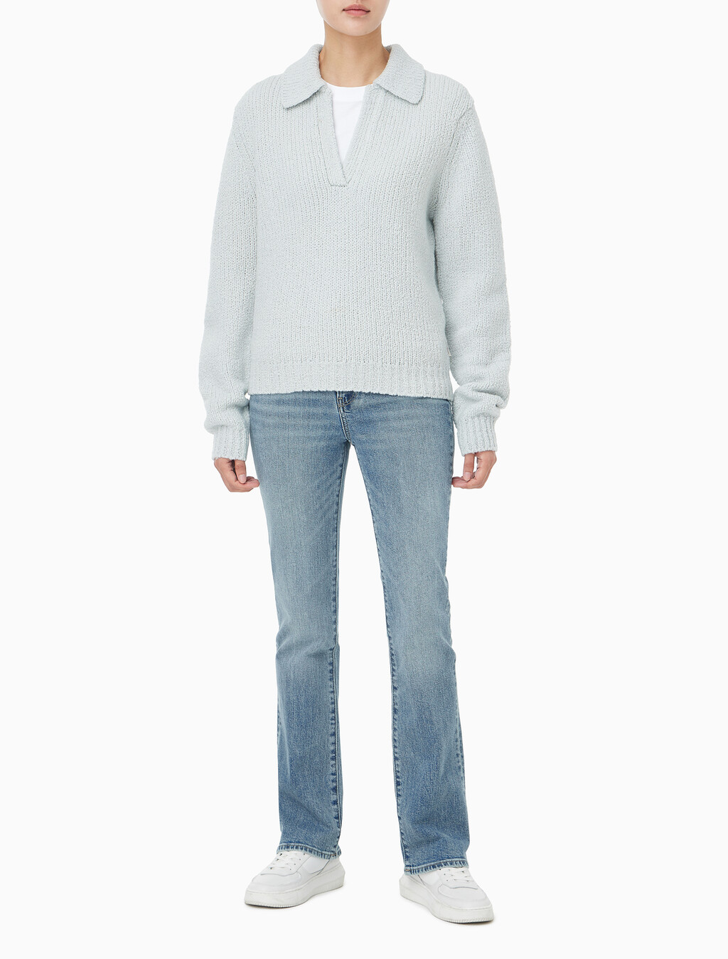 Buy 여성 L/S 부클레 폴로 in color light blue