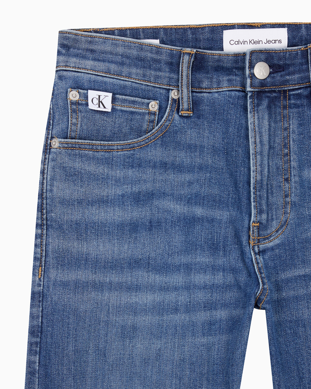 Buy 남성 슬림 스트레이트핏 미드블루 크롭 데님 in color MID BLUE BACK EMBRO