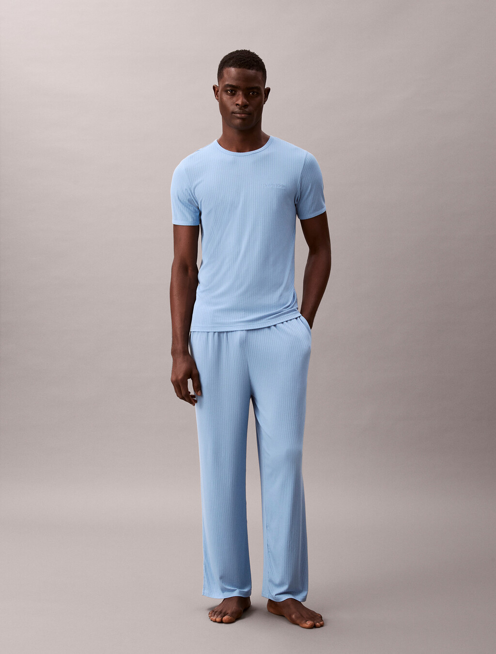 Buy 남성 모달 립 모달 립 반팔 크루넥 in color BLUE