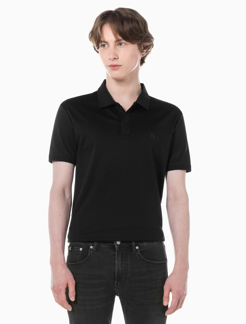 Buy 남성 톤온톤 로고 레귤러핏 폴로 반팔 티셔츠 in color CK BLACK