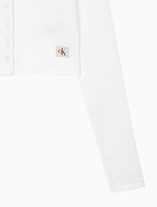 Buy 여성 롱슬리브 우븐 라벨 립 가디건 in color BRILLIANT WHITE