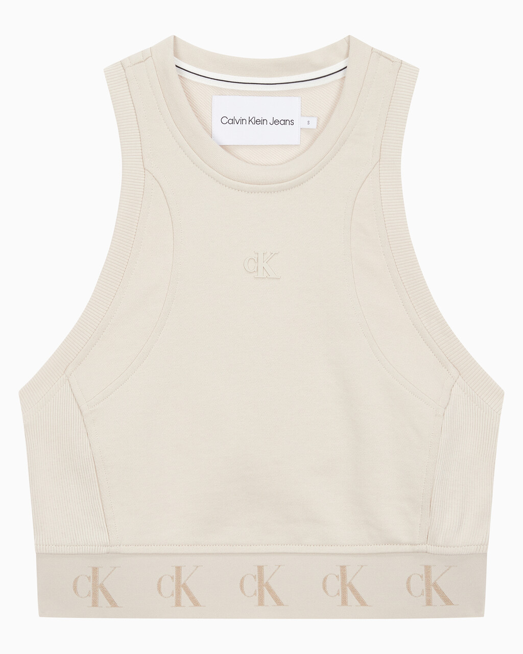 Buy 여성 리피트 크롭 로고 탱크 탑 in color CLASSIC BEIGE