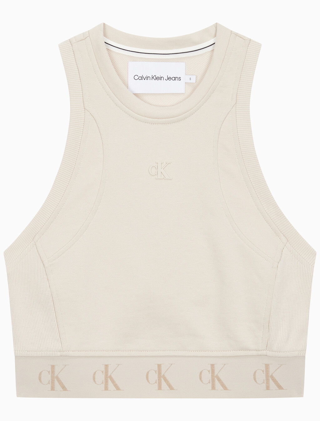 Buy 여성 리피트 크롭 로고 탱크 탑 in color CLASSIC BEIGE