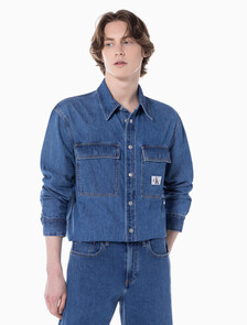 Buy 남성 릴렉스핏 데님 셔츠 in color MID BLUE BACK EMBRO