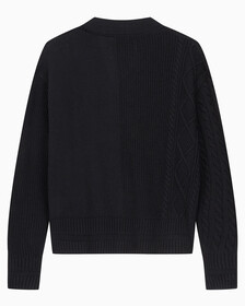 Buy 여성 케이블 인터레스트 브이넥 풀오버 울 스웨터 in color CK BLACK