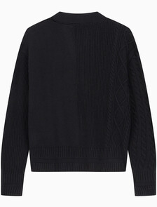 Buy 여성 케이블 인터레스트 브이넥 풀오버 울 스웨터 in color CK BLACK