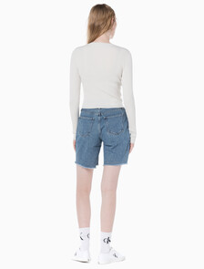 Buy 여성 맘핏 미드블루 데님 쇼츠 in color MID BLUE BACK EMBRO