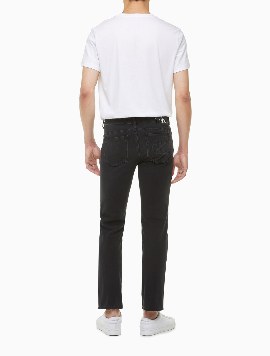 Buy 남성 바디핏 스트레치 블랙 데님 in color WASHED BLACK LOGO LACE